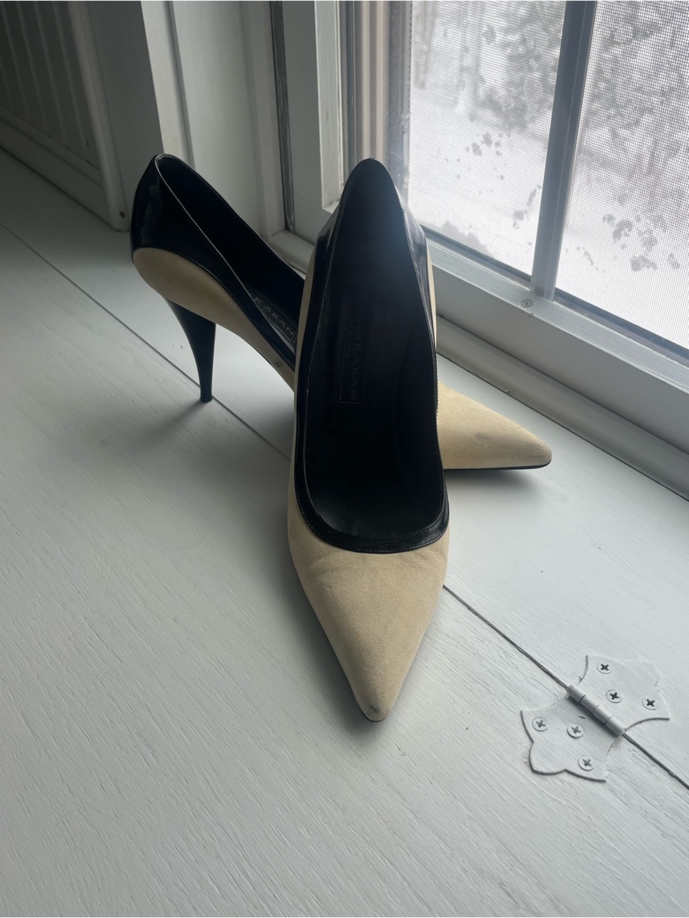 Donna Karan Two-Tone Pointed Toe Pumps - Black & Cream